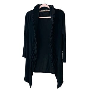 Chico's Black Cardigan Sweater with Ruffle Waterfall Front, Size M